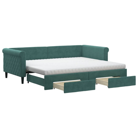 Divano Letto Estraibile Cassetti Verde Scuro 90x200cm Velluto 3197845