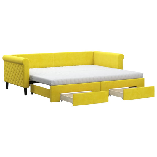 Divano Letto Estraibile con Cassetti Giallo 90x200cm in Velluto