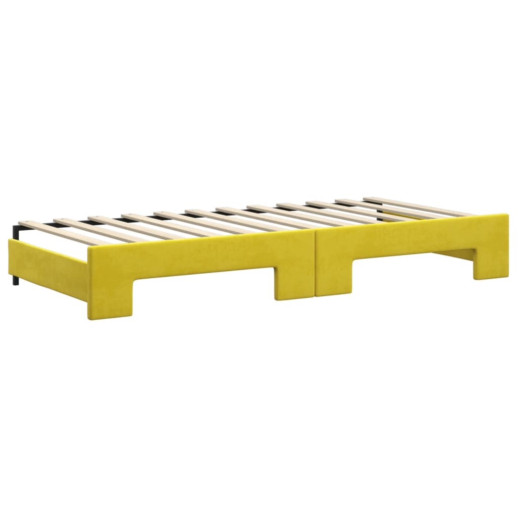 Divano Letto Estraibile con Cassetti Giallo 90x200cm in Velluto