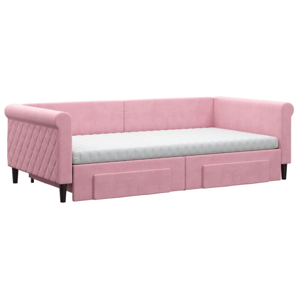 Divano Letto Estraibile con Cassetti Rosa 100x200 cm Velluto