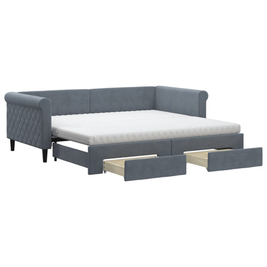 Divano Letto Estraibile Cassetti Grigio Scuro 90x190cm Velluto