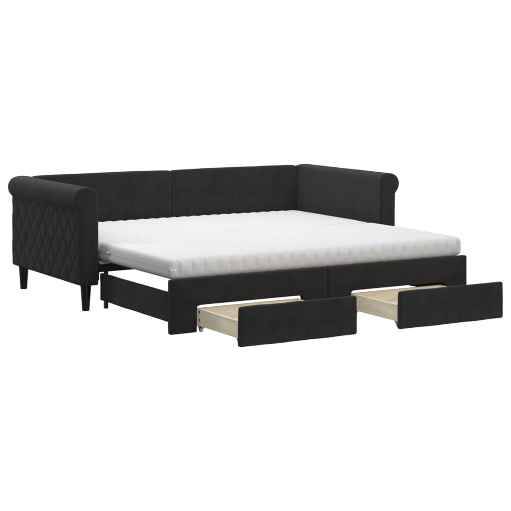 Divano Letto Estraibile con Cassetti Nero 90x190 cm in Velluto 3197858