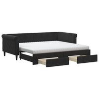 Divano Letto Estraibile con Cassetti Nero 90x190 cm in Velluto