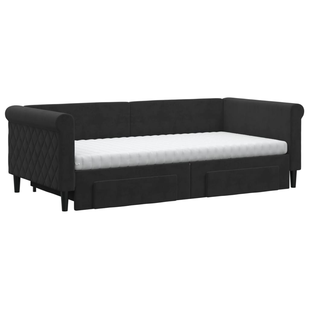 Divano Letto Estraibile con Cassetti Nero 90x190 cm in Velluto