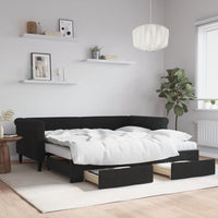 Divano Letto Estraibile con Cassetti Nero 90x190 cm in Velluto