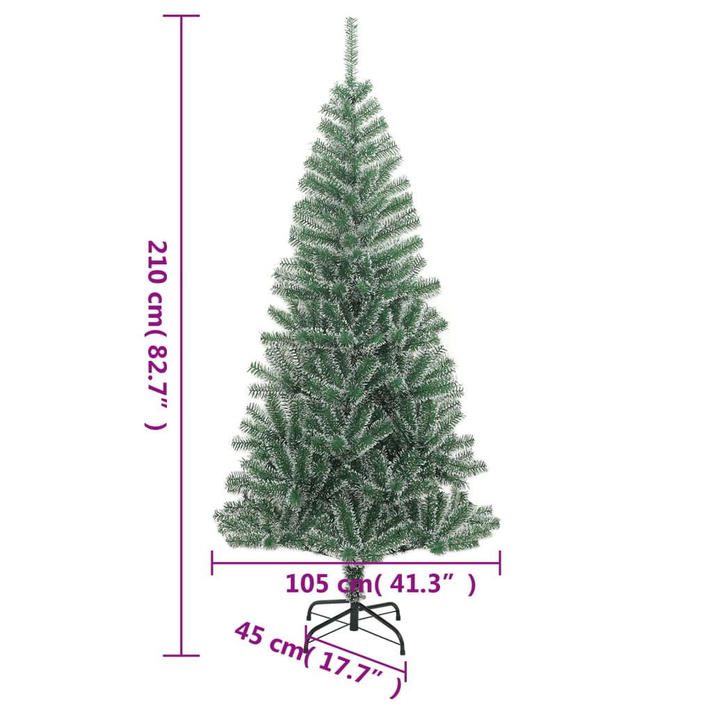Albero di Natale Artificiale-Albero Natalizio con Neve Fioccata Verde 210 cm