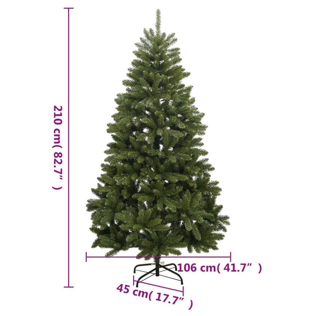 Albero di Natale Artificiale Incernierato-Albero Natalizio con Base Verde 210 cm 396836