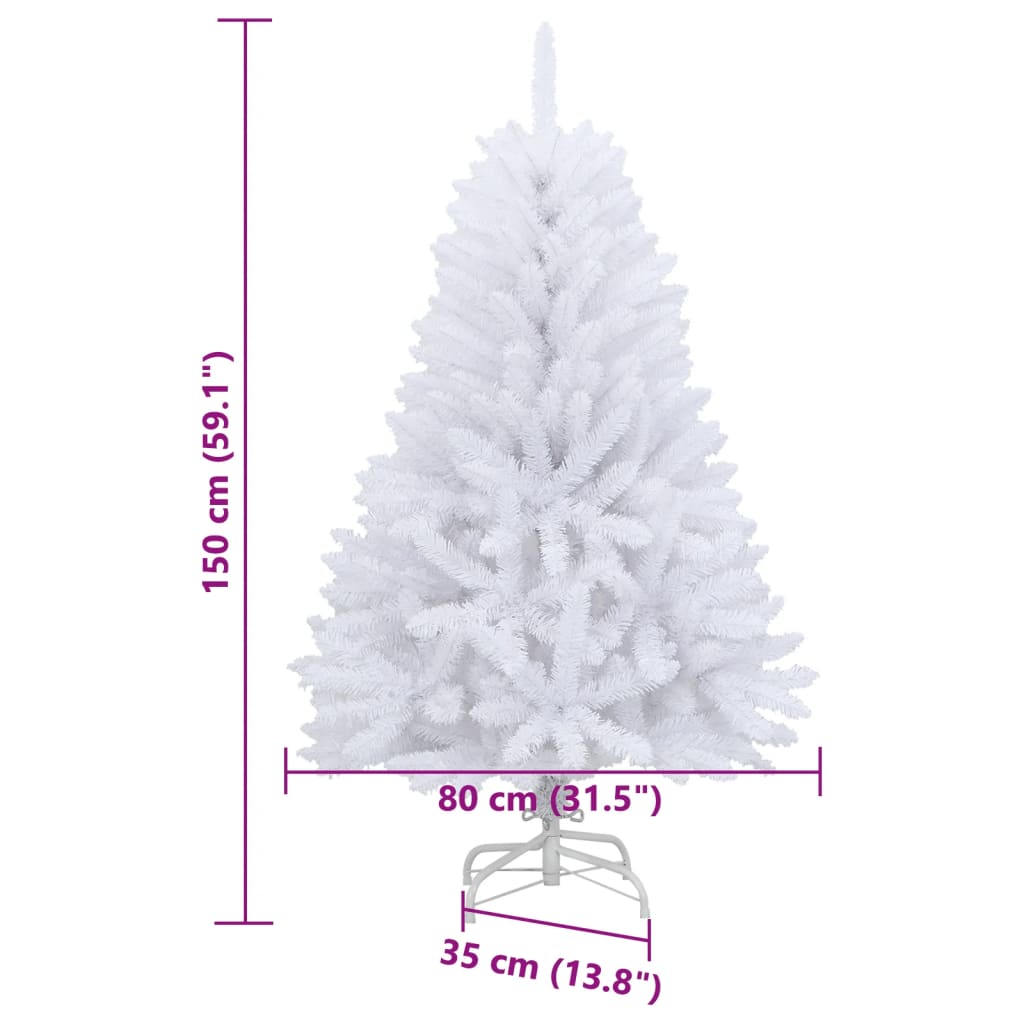 Albero di Natale Artificiale Incernierato con Base Bianco 150cm 357785