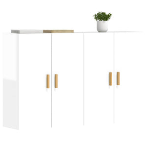 Armadietti a Parete 2 pz Bianco Lucido in Legno Multistrato 3197877