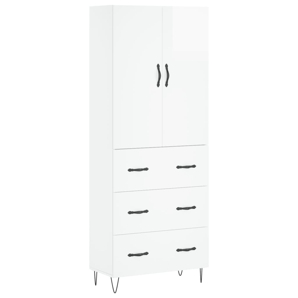 Credenza Bianco Lucido 69,5x34x180 cm in Legno Multistrato 3198083