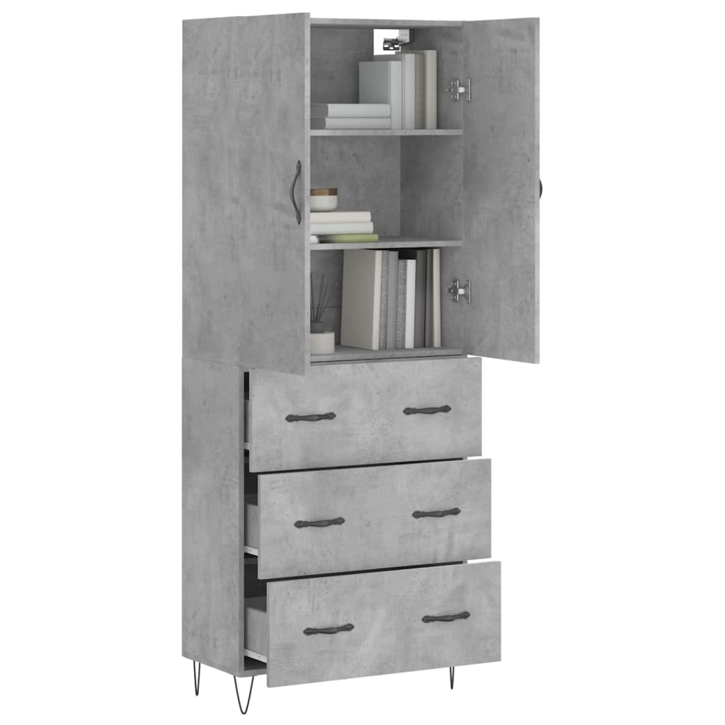 Credenza-Buffet-Armadio da cucina Grigio Cemento 69,5x34x180 cm in Legno Multistrato 875895