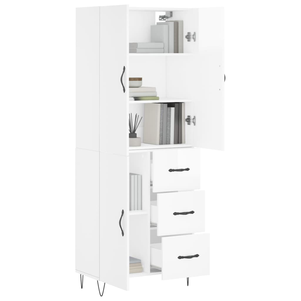 Credenza Bianco Lucido 69,5x34x180 cm in Legno Multistratocod mxl 83509
