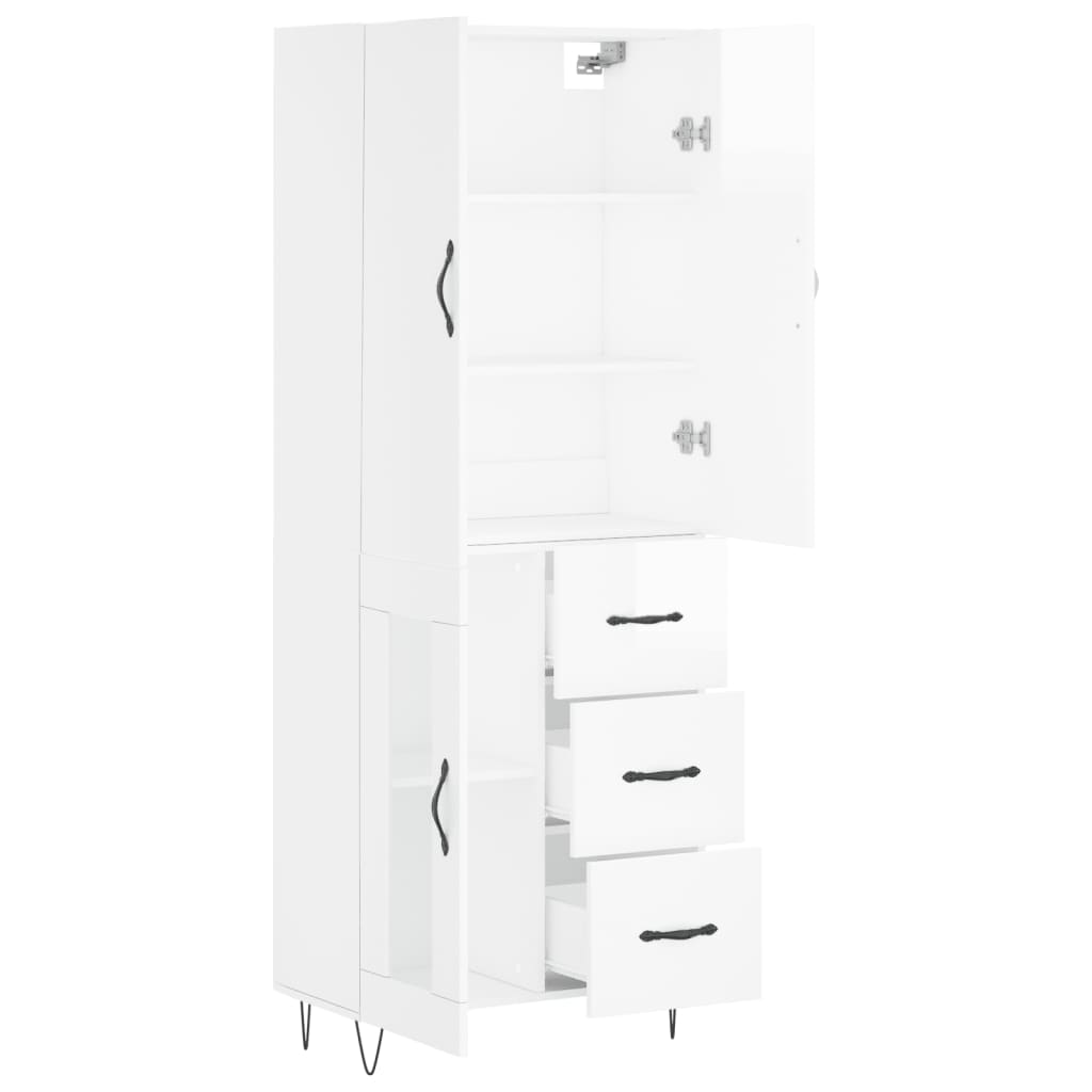 Credenza Bianco Lucido 69,5x34x180 cm in Legno Multistrato 3198099