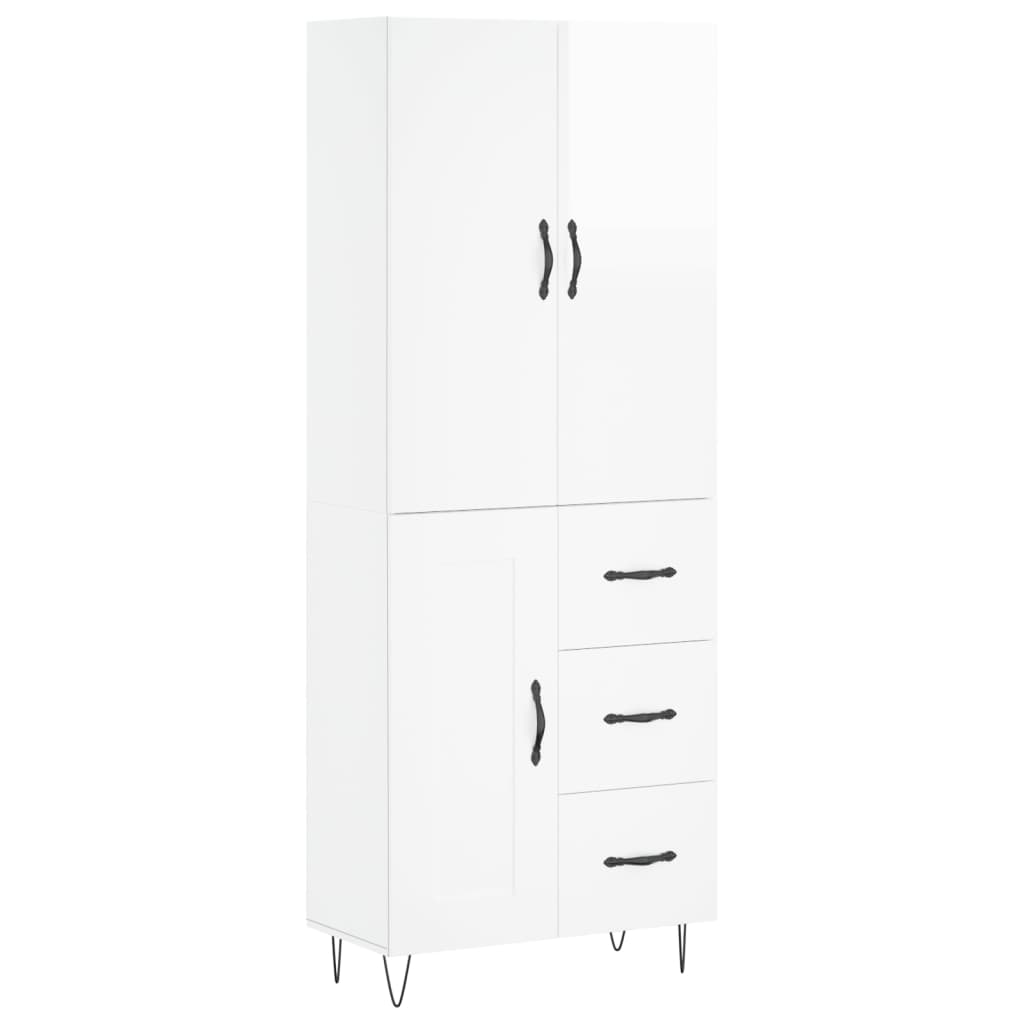 Credenza Bianco Lucido 69,5x34x180 cm in Legno Multistrato 3198107