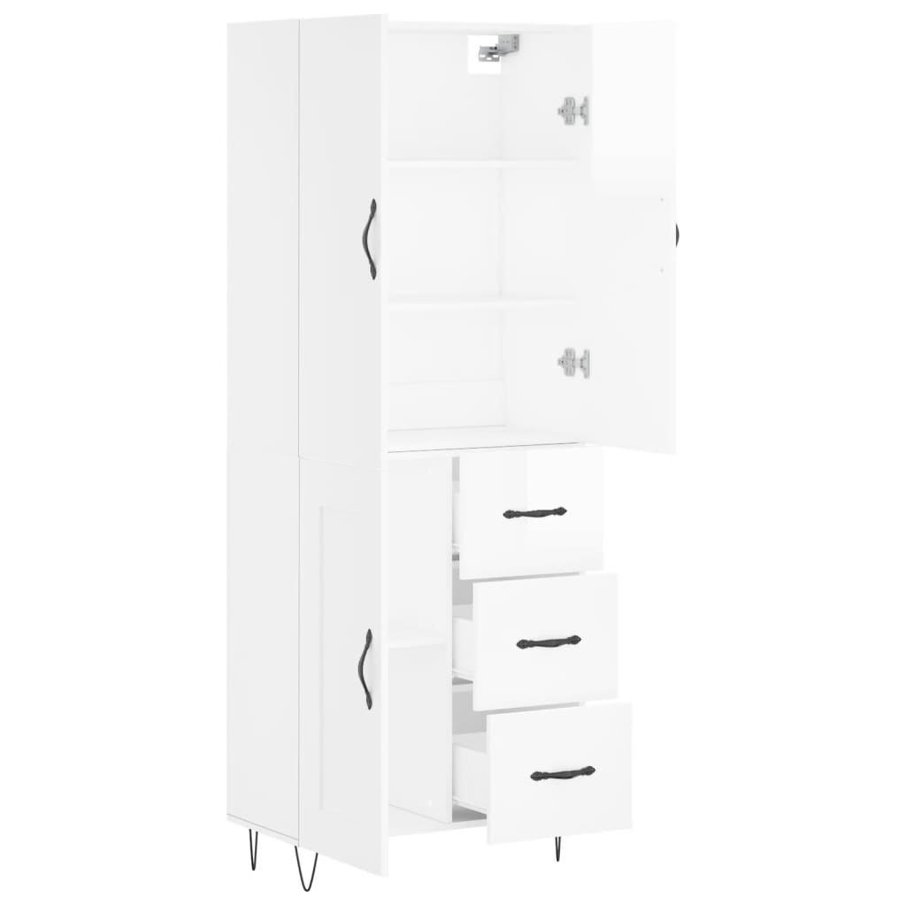 Credenza Bianco Lucido 69,5x34x180 cm in Legno Multistrato 3198107