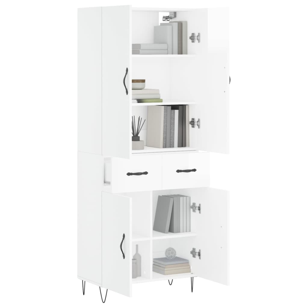 Credenza Bianco Lucido 69,5x34x180 cm in Legno Multistrato 3198179