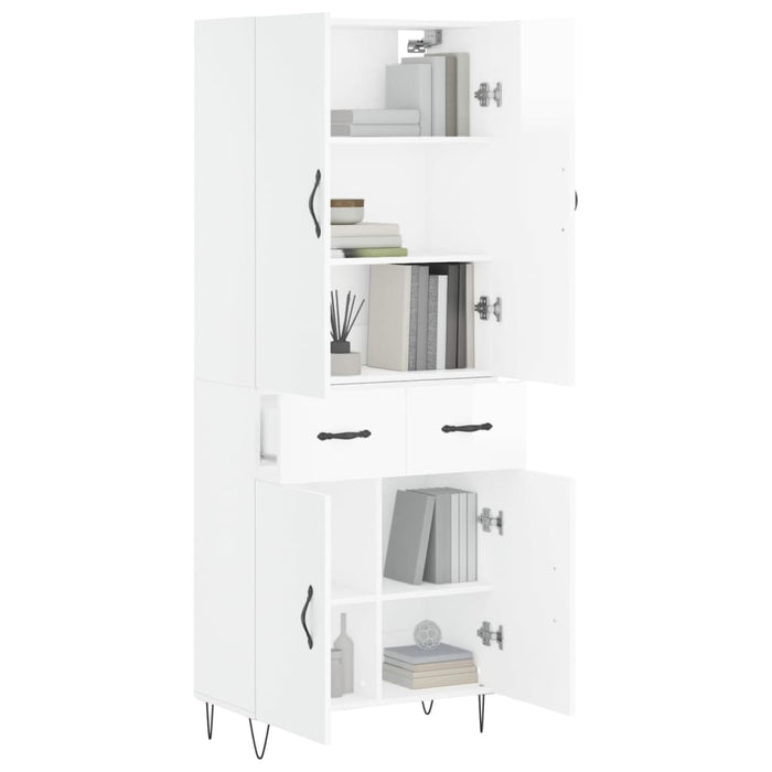 Credenza Bianco Lucido 69,5x34x180 cm in Legno Multistrato 3198179