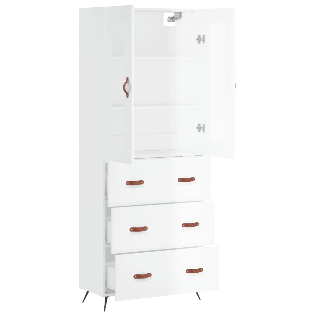 Credenza Bianco Lucido 69,5x34x180 cm in Legno Multistrato 3198379