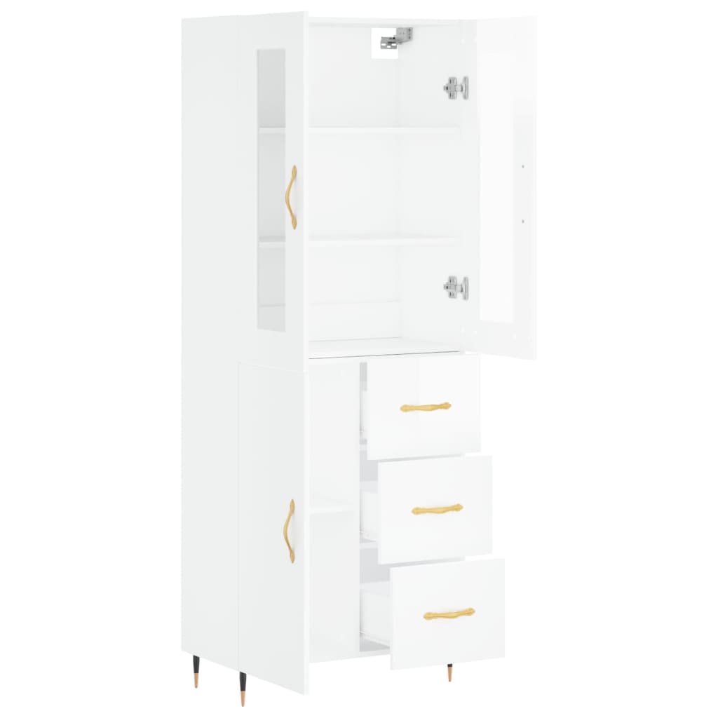 Credenza Bianco Lucido 69,5x34x180 cm in Legno Multistrato 3198451