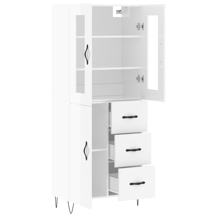 Credenza Bianco Lucido 69,5x34x180 cm in Legno Multistrato 3198499