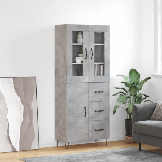 vidaXL Credenza Grigio Cemento 69,5x34x180 cm in Legno Multistrato