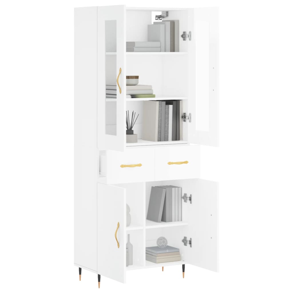 Credenza Bianco Lucido 69,5x34x180 cm in Legno Multistrato 3198515