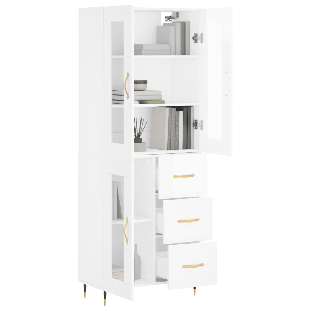 Credenza Bianco Lucido 69,5x34x180 cm in Legno Multistrato 3198579