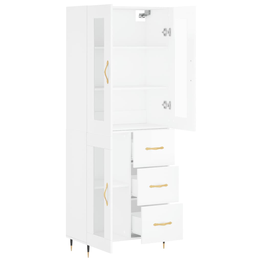 Credenza Bianco Lucido 69,5x34x180 cm in Legno Multistrato 3198579
