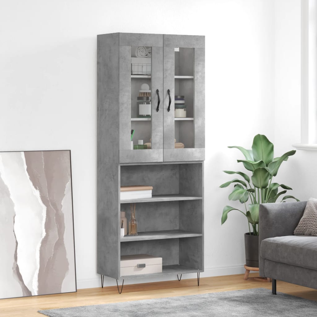 vidaXL Credenza Grigio Cemento 69,5x34x180 cm in Legno Multistrato