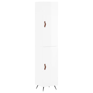 Credenza-Buffet-Armadio da cucina 34,5x34x180 cm in Legno Multistrato Bianco Lucido 402738