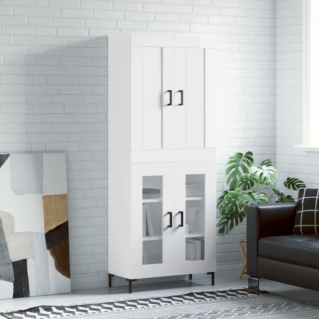 Credenza Bianco Lucido 69,5x34x180 cm in Legno Multistrato 3199619