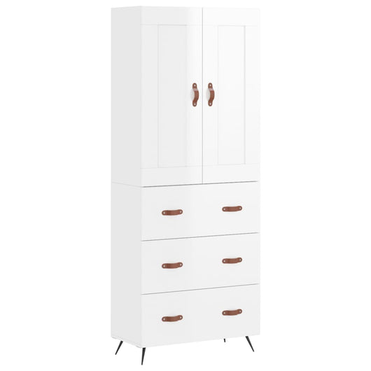 Credenza Bianco Lucido 69,5x34x180 cm in Legno Multistrato 3199723