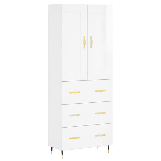 Credenza Bianco Lucido 69,5x34x180 cm in Legno Multistrato 3199731