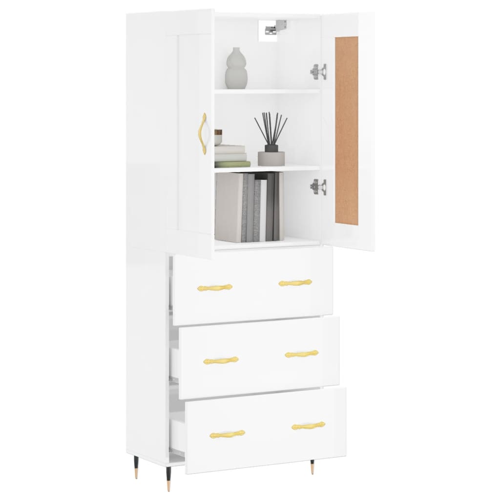 Credenza Bianco Lucido 69,5x34x180 cm in Legno Multistratocod mxl 107504