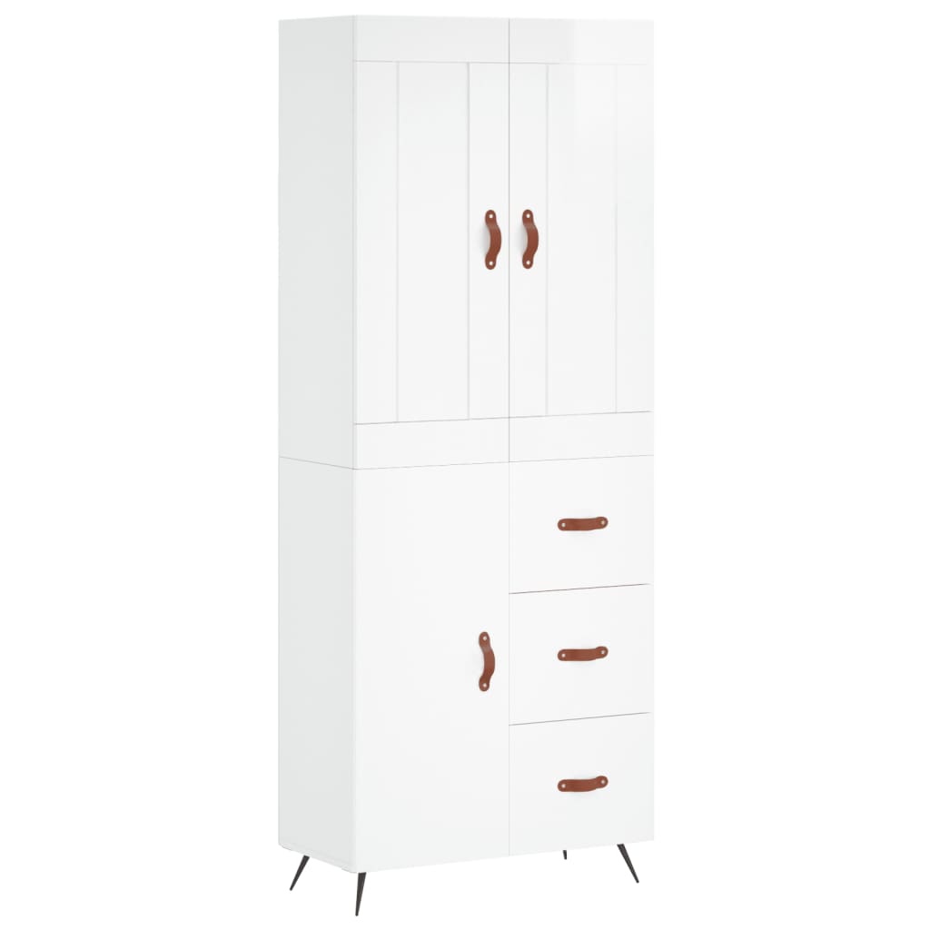 Credenza Bianco Lucido 69,5x34x180 cm in Legno Multistrato 3199787