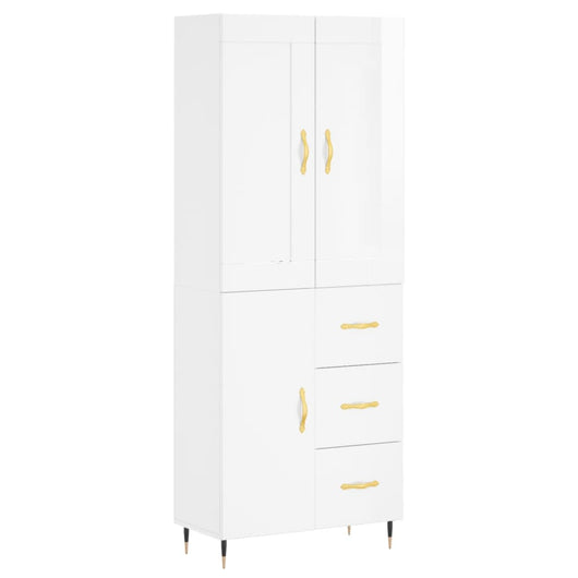 Credenza Bianco Lucido 69,5x34x180 cm in Legno Multistrato 3199795