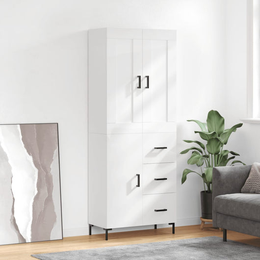 Credenza Bianco Lucido 69,5x34x180 cm in Legno Multistrato 3199811