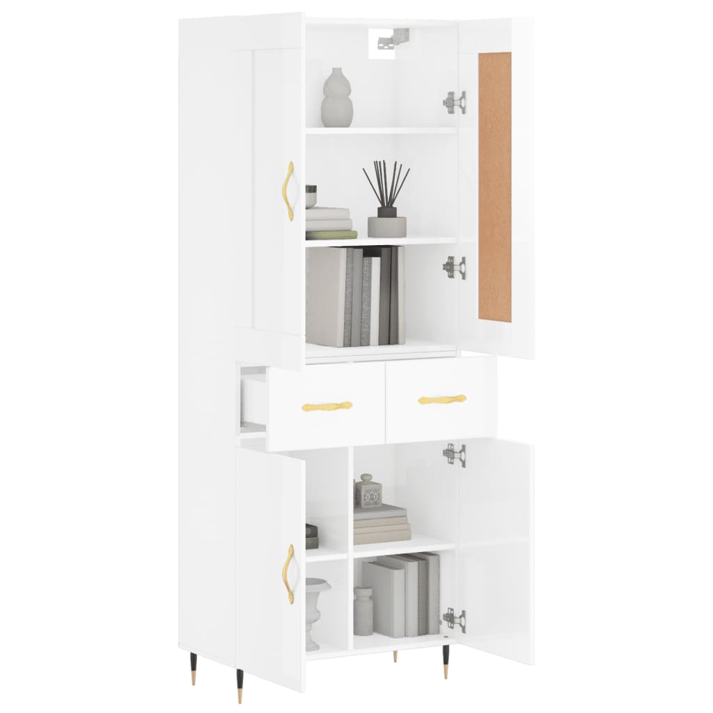 Credenza Bianco Lucido 69,5x34x180 cm in Legno Multistrato 3199859