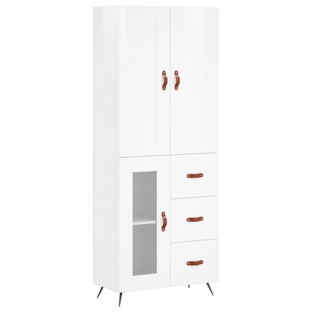 Credenza Bianco Lucido 69,5x34x180 cm in Legno Multistrato 3199915
