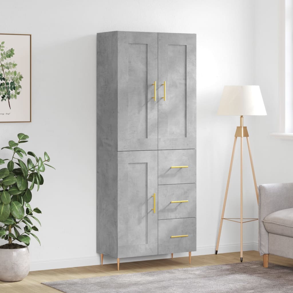 vidaXL Credenza Grigio Cemento 69,5x34x180 cm in Legno Multistrato
