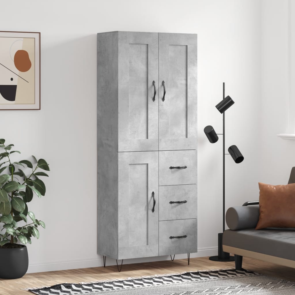 vidaXL Credenza Grigio Cemento 69,5x34x180 cm in Legno Multistrato