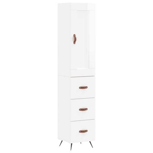 Credenza-Buffet-Armadio da cucina 34,5x34x180 cm in Legno Multistrato Bianco Lucido 755086