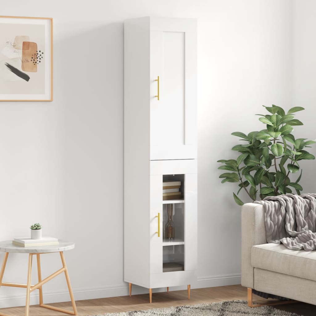 Credenza 34,5x34x180 cm in Legno Multistrato Bianco Lucido 3200379