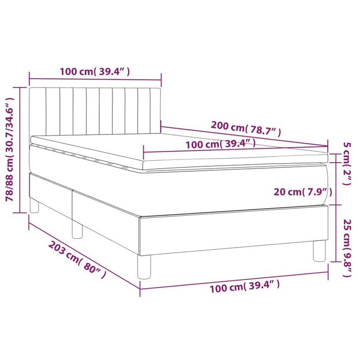Giroletto a Molle con Materasso-Struttura Letto con Materasso Grigio Chiaro 100x200cm Velluto 829642