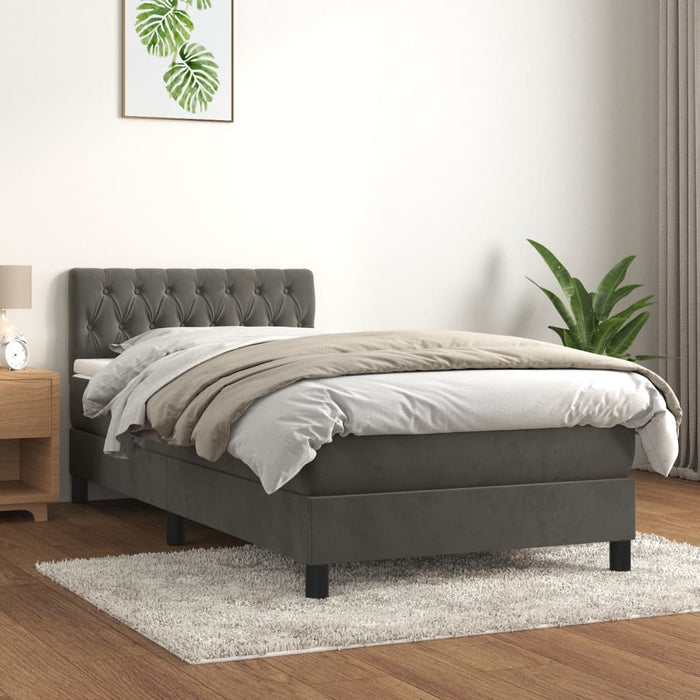 Giroletto a Molle con Materasso-Struttura Letto Grigio Scuro 90x200 cm Velluto 799224
