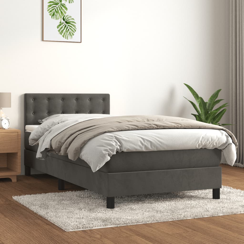 Giroletto a Molle con Materasso-Struttura Letto Grigio Scuro 90x200 cm Velluto 682373