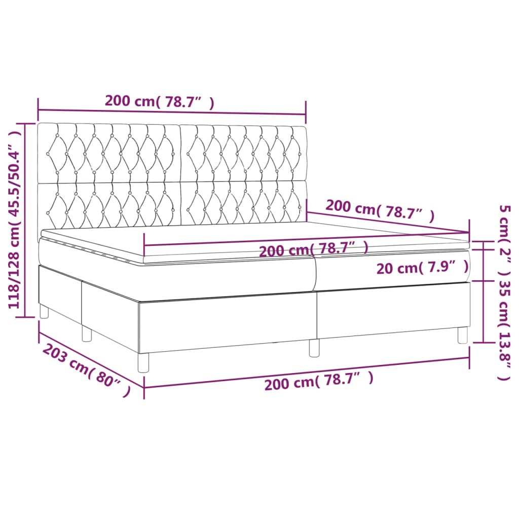 Giroletto a Molle con Materasso Marrone Scuro 200x200cm Tessuto cod mxl 57014