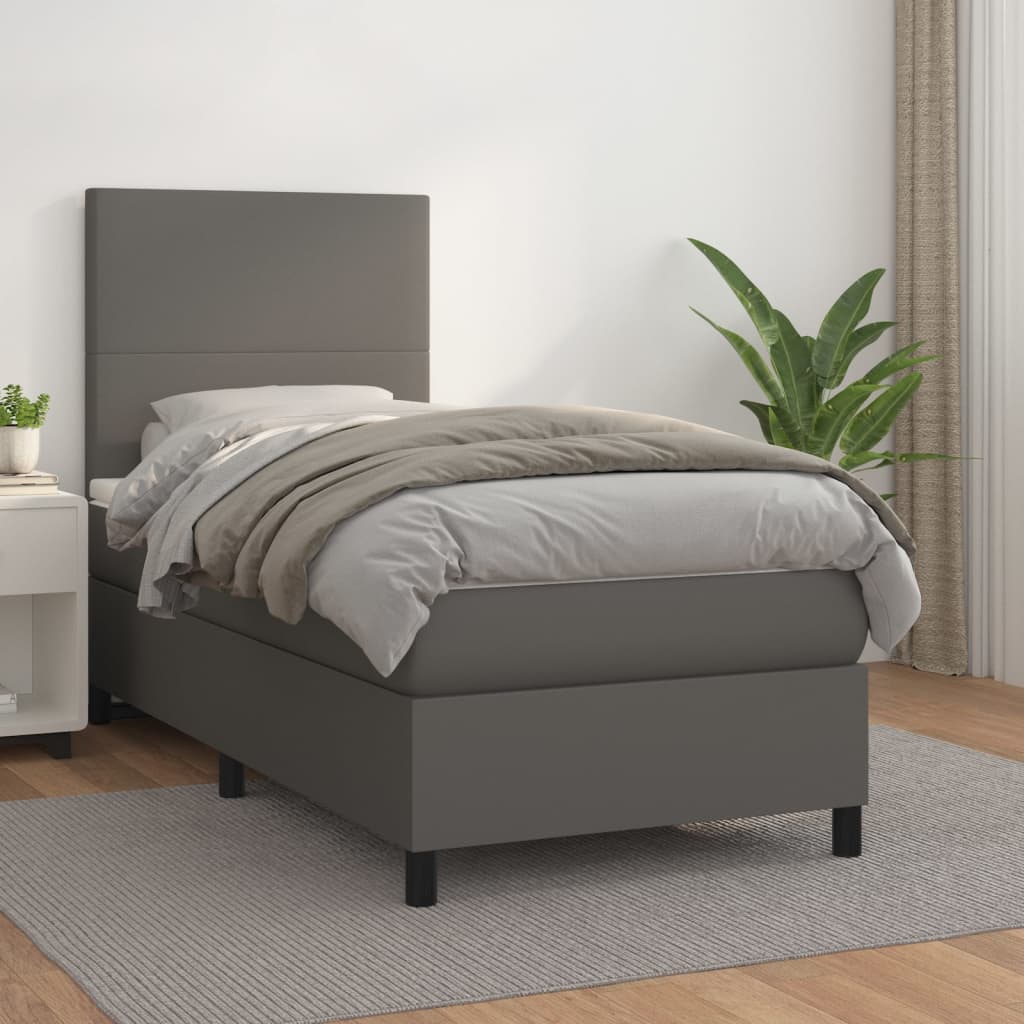 Giroletto a Molle con Materasso-Struttura Letto con Materasso Grgio 80x200 cm in Similpelle 149405
