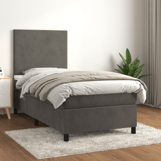 Giroletto a Molle con Materasso-Struttura Letto Grigio Scuro 90x190 cm Velluto 659104