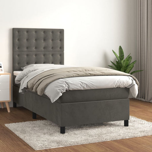 Giroletto a Molle con Materasso-Struttura Letto Grigio Scuro 90x190 cm Velluto 685339